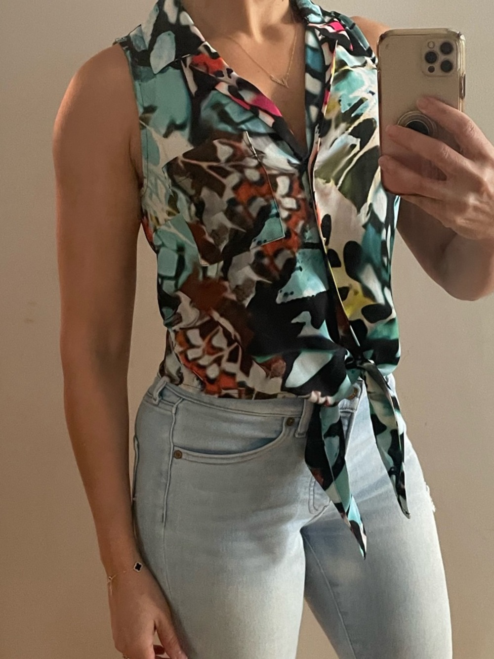 bebe Teal Multi Tie-Front Sleeveless Camisole